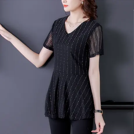 短袖雪纺衫女夏季薄款上衣2023年新款t恤欧货小衫爆款收腰遮肚子图片