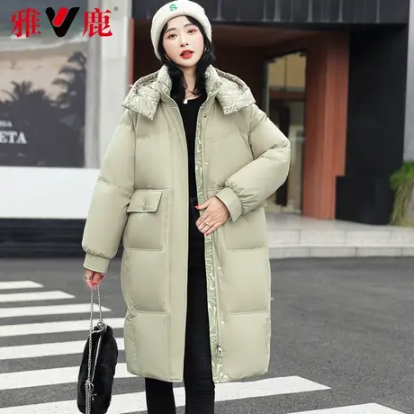 雅鹿羽绒服女中长款2022冬季新款休闲宽松面包服时尚保暖连帽外套商品大图