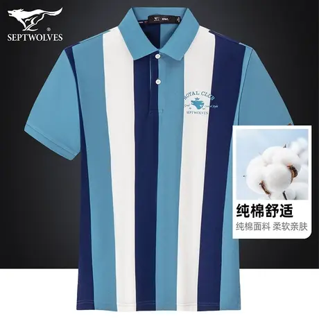 七匹狼狼族生活纯棉短袖T恤男夏季舒适柔软透气条纹翻领POLO衫男图片
