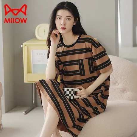MiiOW/猫人睡衣网红风纯棉夏季短袖睡裙女款可外穿家居服夏季新款图片