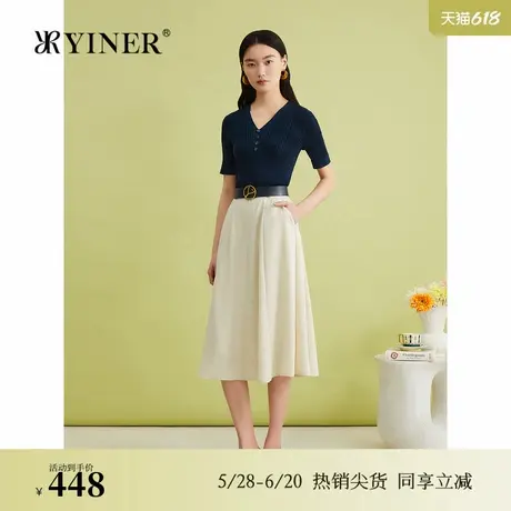 【天丝系列】YINER音儿专选夏季法式弹力亮丝V领针织衫商品大图