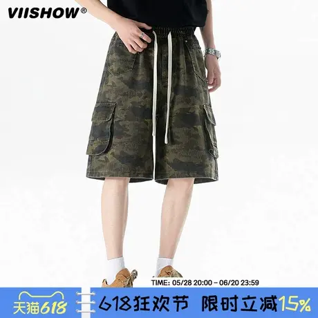 VIISHOW复古迷彩街头多口袋工装短裤男夏季百搭休闲牛仔五分裤商品大图