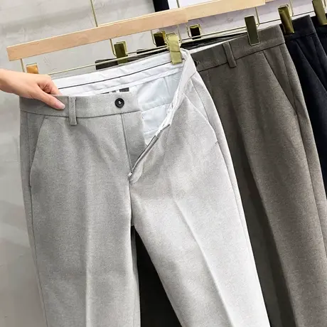 秋冬季坠感毛呢料小西裤男士韩版百搭磨毛修身9九分休闲裤子潮男商品大图