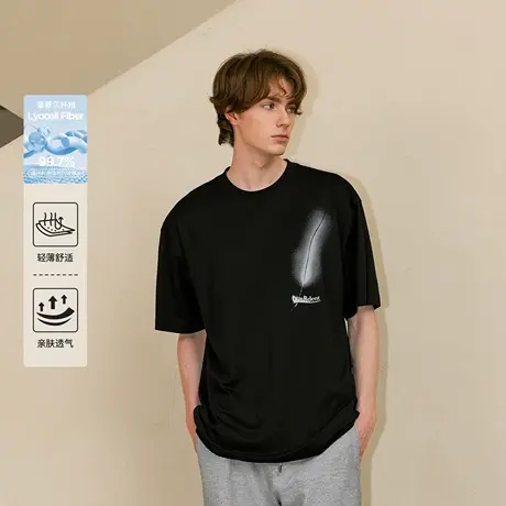 Lilbetter高品质天丝凉感T恤索罗棉舒适爽滑模糊幻影羽毛圆领短袖商品大图
