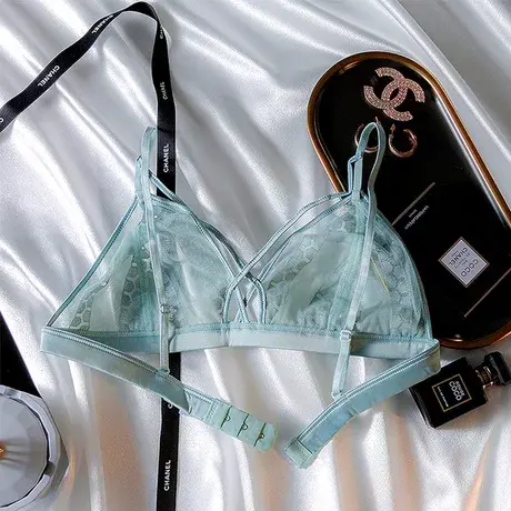 【青仓】性感纯欲超薄款三角杯bralette透明文胸丁字裤套装女内衣商品大图