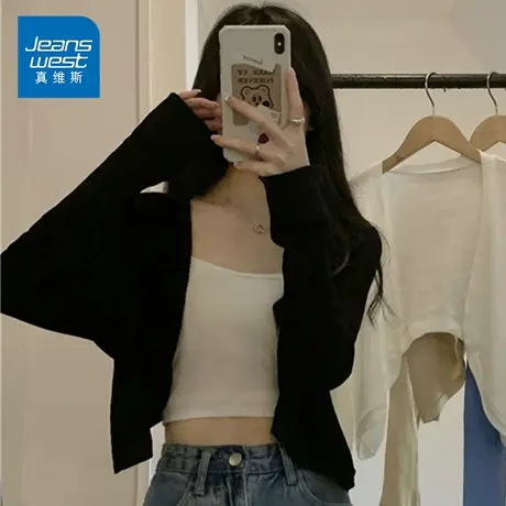 KP真维斯女装初秋韩版休闲开衫斜领修身时尚百搭秋装针织衫女上衣商品大图