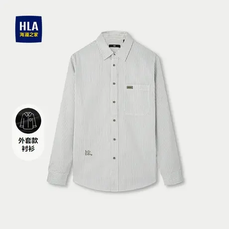 HLA/海澜之家条纹外套款长袖衬衫25春夏新撞色刺绣休闲宽松衬衣男商品大图