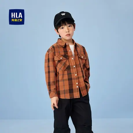 HLA/海澜之家时尚格纹长袖衬衫2025春夏新款翻领时尚长袖男女童装商品大图