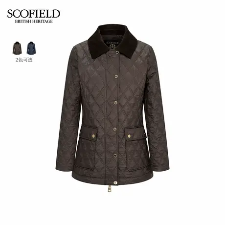 Scofield女装简约风菱格绗缝棉服外套灯芯绒领拼接2025冬季新品商品大图