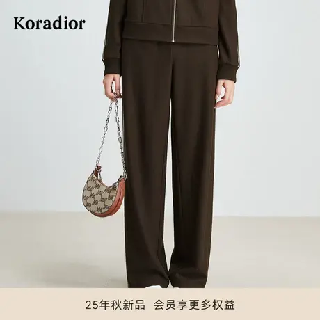 珂莱蒂尔秋款高腰显瘦100绵羊毛针织阔腿裤女休闲运动长裤商品大图