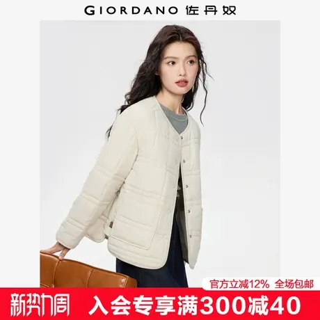 佐丹奴棉衣外套女装秋冬新款夹棉格纹侧开叉圆领棉服夹克05375709商品大图
