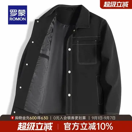 罗蒙男士商务休闲翻领短款夹克衫2025秋季新款百搭工装宽松外套男商品大图