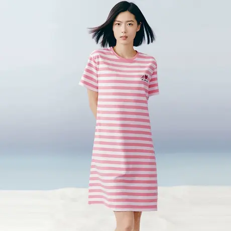 【冰立方】三枪家居服夏冰泉棉条纹短袖睡裙女凉感显瘦睡裙70502商品大图