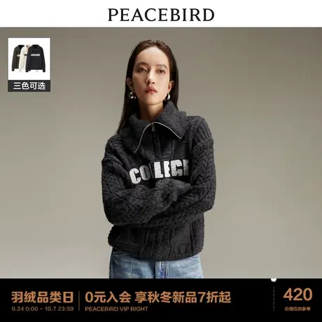 Y太平鸟复古纹样拉链翻领毛衣女2023秋冬打底毛衣针织衫女上衣商品大图