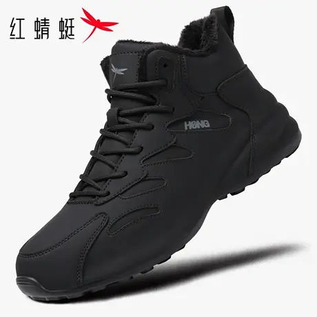 红蜻蜓男鞋冬季鞋子厚底增高高帮黑武士运动老爹鞋男加绒加厚棉鞋商品大图