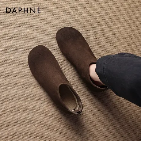 达芙妮棕色平底勃肯小短靴女2026新款冬季加绒马丁靴瘦瘦踝靴棉鞋商品大图