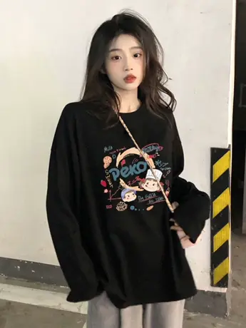 早秋仿棉长袖t恤女2023新款秋冬季内搭打底衫宽松大码显瘦上衣服商品大图