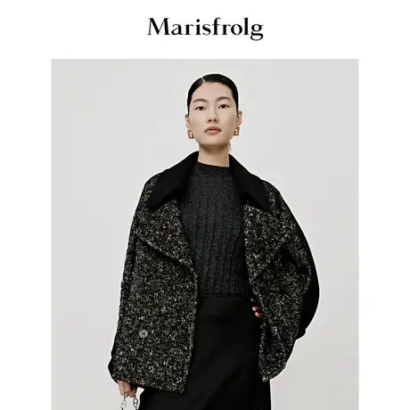 【商场同款】玛丝菲尔短外套秋季新款黑色绵羊毛小香风短款外套女图片