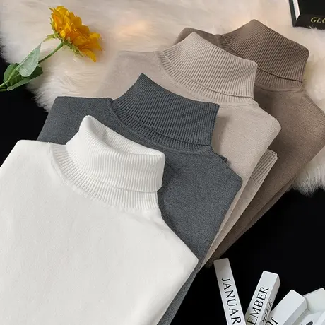 高领毛衣男秋冬潮流针织衫保暖内搭打底衫毛线衣休闲纯色日系毛衫图片