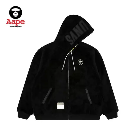 Aape旗舰店男装秋冬绒面猿颜徽章字母刺绣双面穿卫衣外套A370XXL商品大图