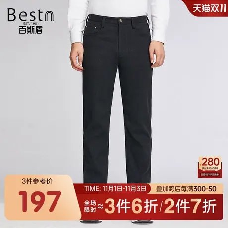 [底抓毛]百斯盾男装休闲裤2023冬季新款保暖加厚舒适时尚中直筒裤商品大图