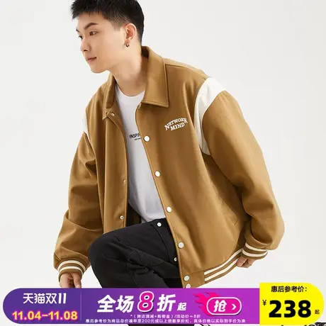 唐狮棒球服外套男2023冬季新款拼接美式棒球领时尚复古外套男士潮商品大图