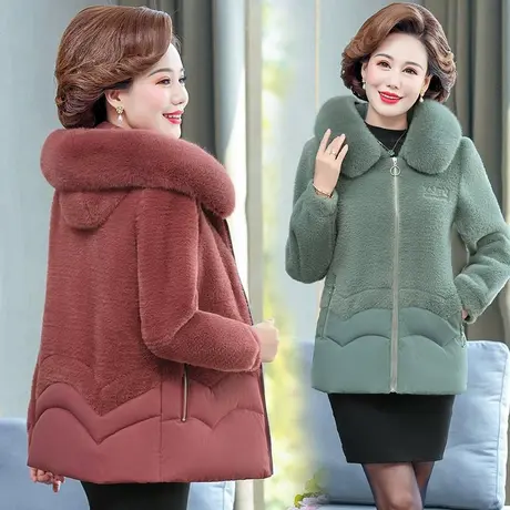 妈妈冬装貂绒加厚外套短款棉袄洋气羊剪绒中老年女秋冬羊羔毛棉服商品大图