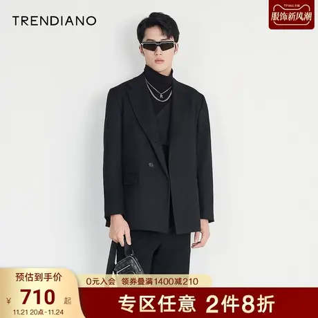 TRENDIANO官方潮牌秋季男装商务休闲简约黑色西服外套高级感男士图片