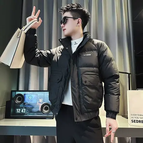 冬季工装棉服外套男2023潮流韩版棉衣个性大口袋立领防寒棉袄上衣图片