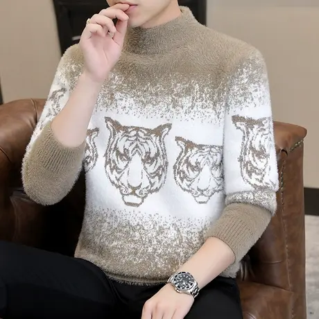 半高领毛衣男士秋冬季青少年加绒加厚打底衫高中学生保暖个性上衣商品大图