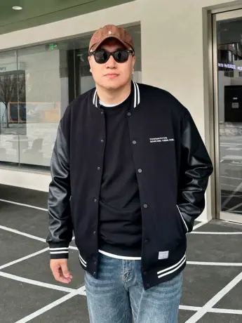 DAEVU秋大码男装年青大号潮胖子加肥加大男士短款棒球领夹克外套商品大图