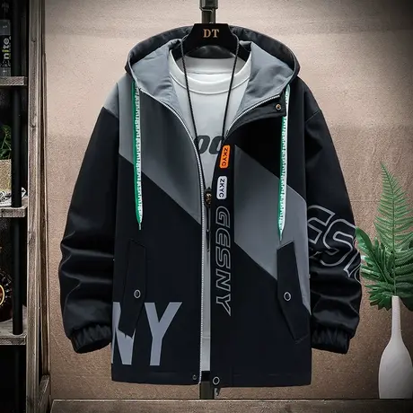 连帽外套男士春秋款潮牌宽松休闲夹克男秋季上衣服青少年学生套装商品大图