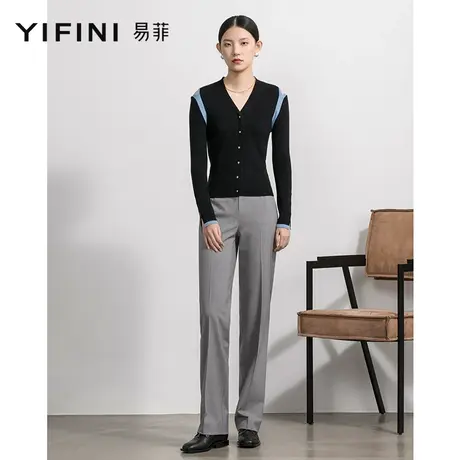 Yifini/易菲休闲通勤长裤女春秋新款时尚宽松西裤直筒阔腿裤商品大图
