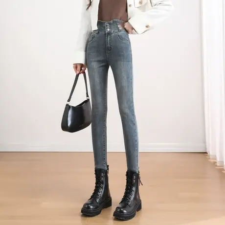 时尚气质牛仔裤2023年秋冬新款女高腰显瘦个性百搭通勤铅笔长裤商品大图