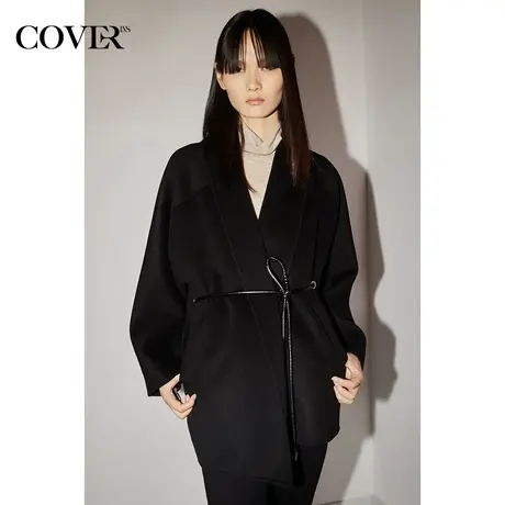 COVER冬季纯羊毛大衣翻领毛呢外套图片