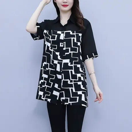 2023夏季新款宽松大码雪纺衫女装妈妈遮肚子减龄短袖显瘦碎花上衣商品大图