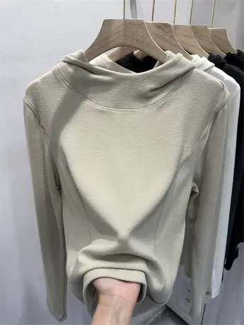 欧货高级感双面磨毛德绒连帽套头卫衣女秋冬长袖纯色打底衫上衣潮商品大图