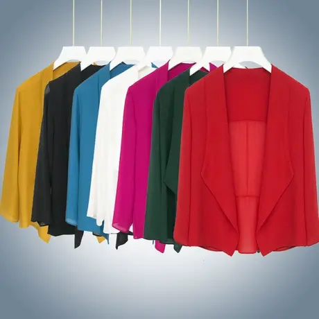 小西装披肩式上衣夏季配裙子外套女士雪纺短款外搭开衫薄款防晒衫图片