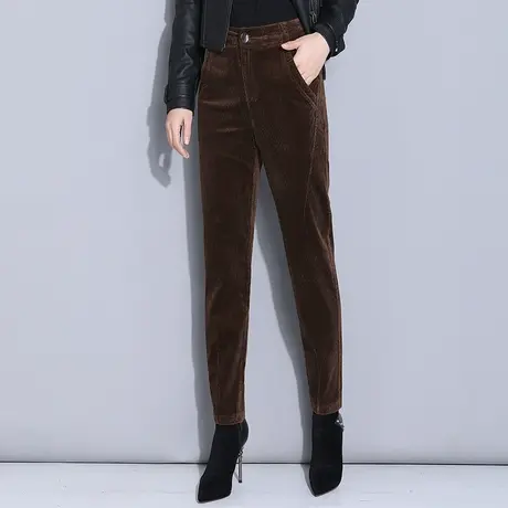 秋冬季加绒灯芯绒女裤子2023新款高腰显瘦小脚哈伦裤休闲萝卜裤厚商品大图