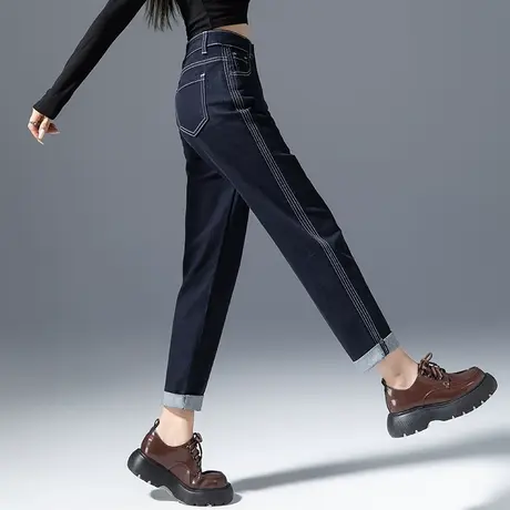 高腰潮牌牛仔裤女2024年新款春秋女裤小个子九分裤老爹萝卜哈伦裤商品大图