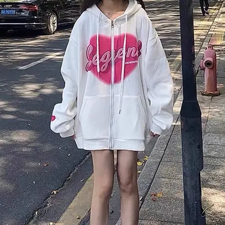 美式复古港风chic早秋卫衣女宽松韩版ins设计感小众薄款开衫外套图片