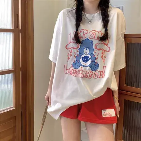 休闲运动套装女夏季2024炸街辣妹小个子显高女T恤纯棉短裤两件套图片