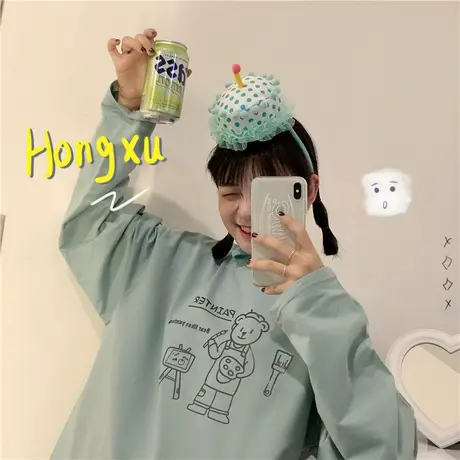 原创设计2020秋冬新款韩版宽松慵懒风可爱纯棉长袖卫衣女上衣薄款图片