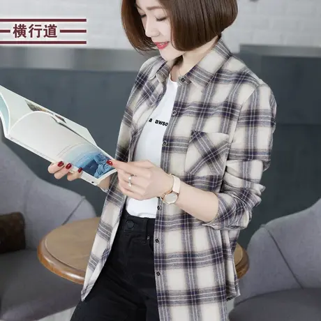 2025春装新款全棉格子衬衫宽松大码纯棉中年妈妈长袖衬衣外套女装图片