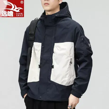 连帽外套男士春秋新款美式潮牌宽松大码痞帅休闲飞行员夹克冲锋衣商品大图