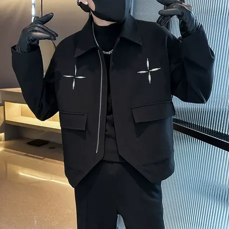 2023秋季新款新款韩版轻奢夹克经典黑百搭潮流微宽松上衣小外套男图片