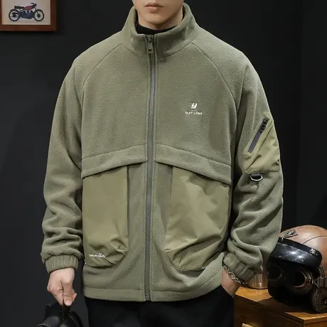 秋冬休闲夹克男士外套潮牌立领工装加厚保暖衣服大码拼色男款棉衣图片