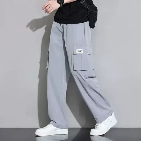 欧美街头潮牌高街宽松直筒大口袋工装裤男女高腰显瘦hiphop裤子潮商品大图