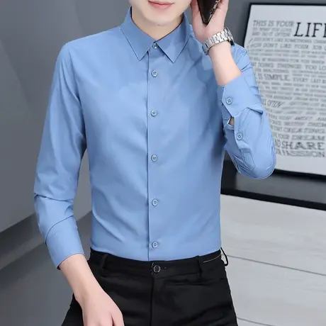 衬衫男士长袖韩版修身潮牌免烫春秋休闲商务正装高级感帅气衬衣男商品大图