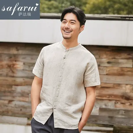 亚麻衬衫男短袖中国风夏季薄款中式复古宽松棉麻衬衣麻布上衣外套图片